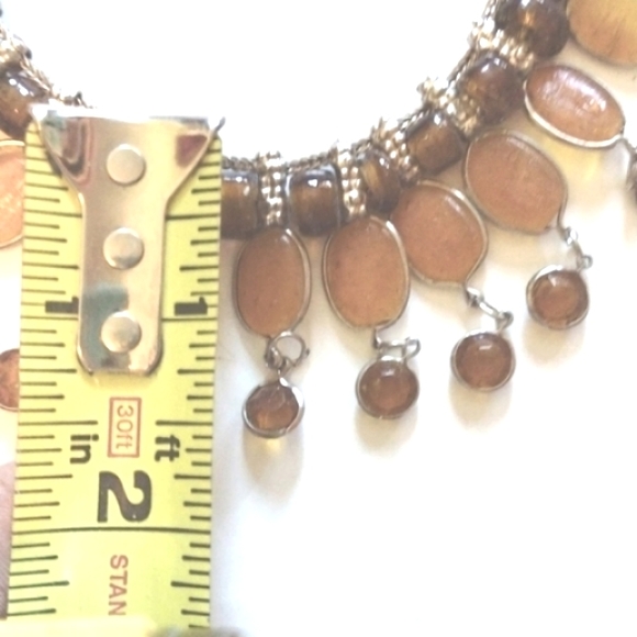 .925 SILVER OXIDIZED VINTAGE CHOKER NECKLACE WITH NATURAL BALTIC AMBER STONES - Picture 9 of 10